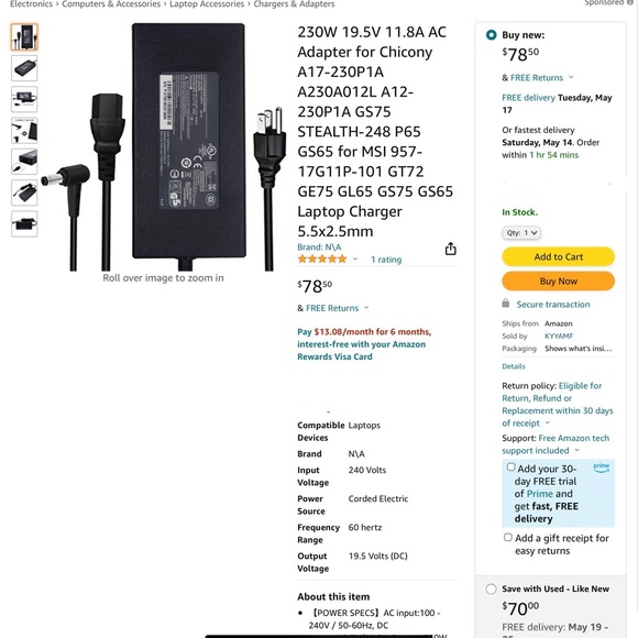 Chicony Laptop AC Adaptor MSI - Picture 2 of 9